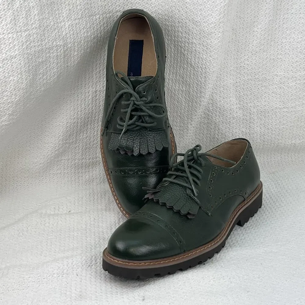 Joseph Abboud Men’s 9 Green Leather Kiltie Brogue Cap Toe Oxford Shoes NWOB